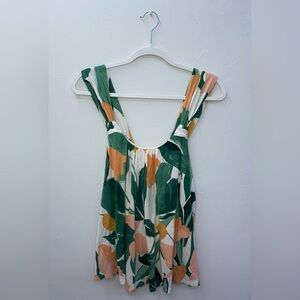 Anthropologie Vanessa Virginia Tropical Floral Tank Top Green Yellow Size Small